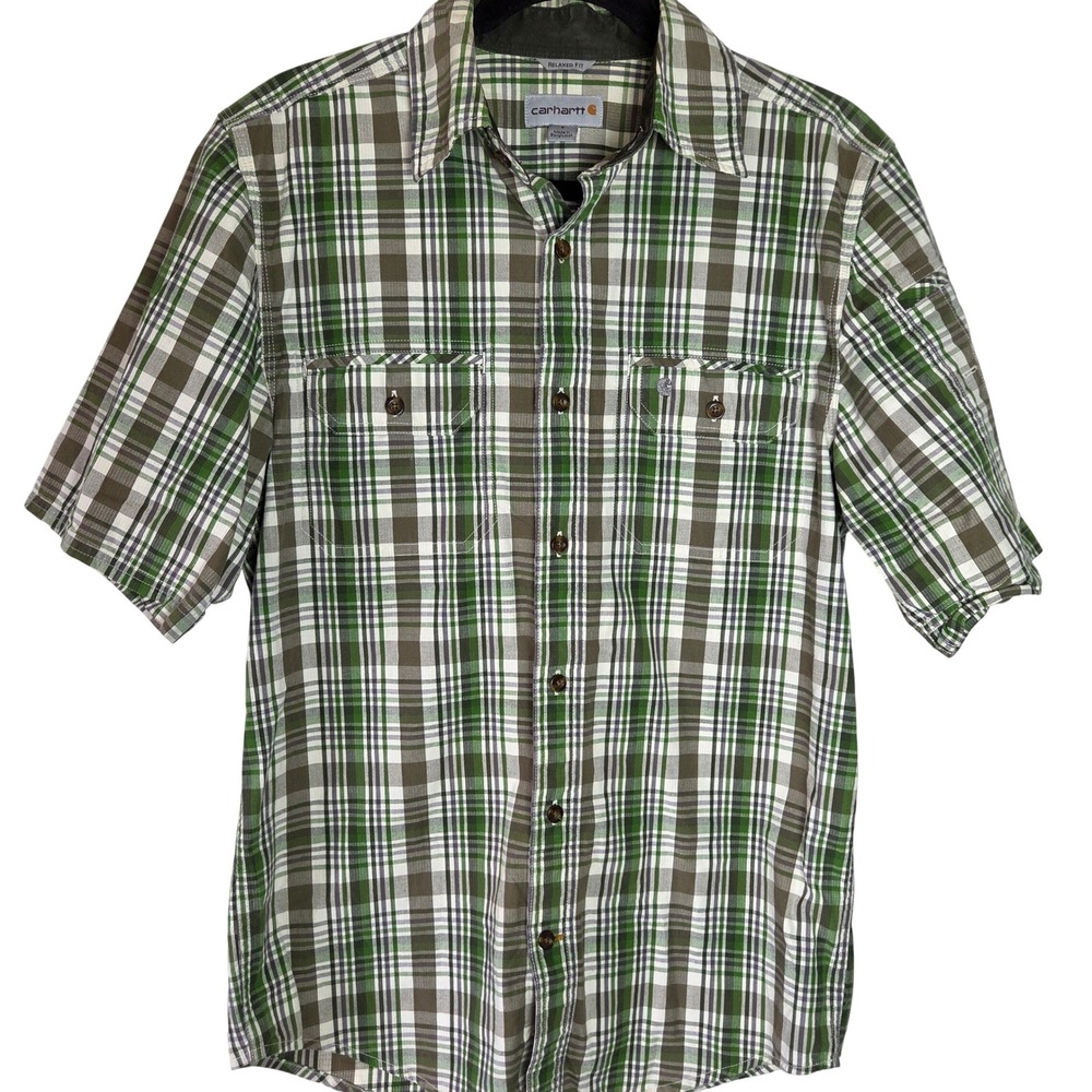 Carhartt Green Plaid Button Up Shirt Relaxed Fit Short Sleeve Workwear S